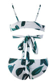 Green Leaf Print Wrapped Top Bikini Set