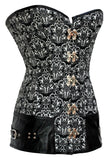 2pcs Vintage Print Corset with Leatherette Decor