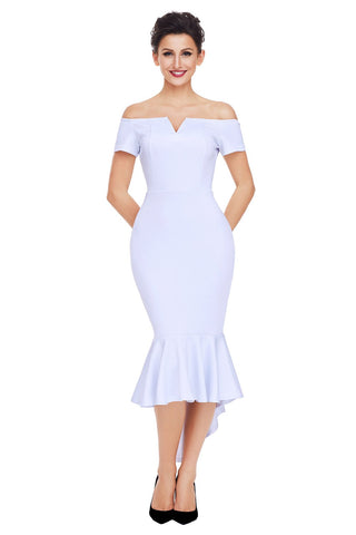 White Off Shoulder Short Sleeve Mermaid Dress