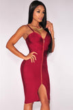 Wine Zipper Hourglass Bandage Dress