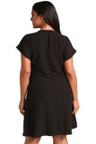 Black Plus Size Deep V Surplice Flared Dress