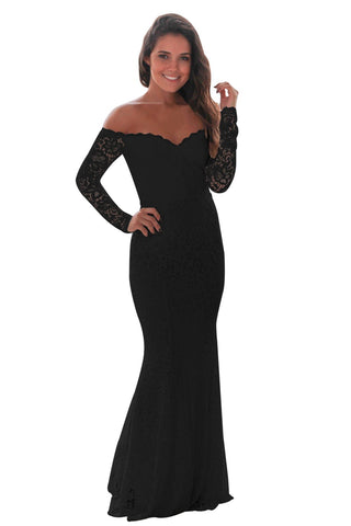 Black Crochet Off Shoulder Maxi Evening Party Dress