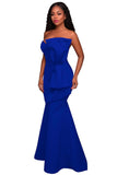 Blue Oversized Bow Applique Evening Party Gown