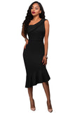 Black Single Shoulder Ruffle Party Dress