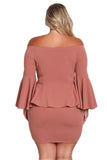 Dusty Pink Off The Shoulder Bell Sleeves Peplum Plus Dress