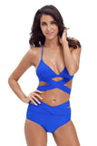 Royal Blue Sexy Cut Out 2pcs Swimwear