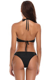 Black Halter Mesh Insert Self-tie Bikini Swimsuit