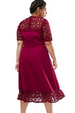 Red Floral Lace Splice Short Sleeve Curvy Dress