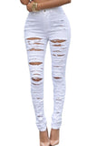 White Denim Destroyed High-waist Skinny Jeans