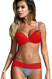 Sexy Red Padded Gather Push-up Bikini Set