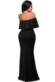 Black Ruffle Off Shoulder Maxi Party Dress