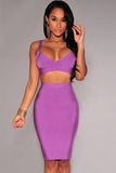 Purple Two-piece Bandage Cropped Top Skirt Set