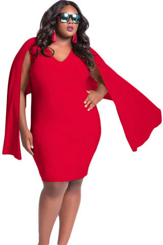 Red Cape Plus Size Poncho Dress