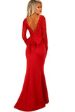 Red Lace Long Sleeve Bow Back Maxi Dress