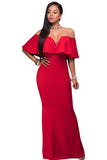 Red Ruffle Off Shoulder Maxi Party Dress