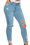 Light Blue Denim Destroyed Ankle Length Skinny Jeans