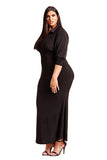 Black Plus Size Collared Deep V Maxi Dress