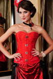 Brocade Steampunk Corset with Clasp Fasteners Red