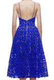 Royal Blue Lace Hollow Out Nude Illusion Party Dress