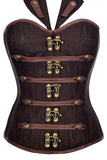 Brown Satin Leather Steampunk Corset with collar