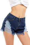 Medium Blue Denim Frayed Destroyed Shorts