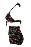 Cherry Print Black Retro High Waist 2 Pieces Swimsuit