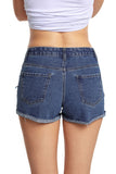 Blue Medium Wash Destroyed Denim Shorts