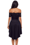 Black Lace Off Shoulder Dip Hem Prom Dress