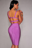 Purple Two-piece Bandage Cropped Top Skirt Set