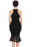 Black Sleeveless Lace Fishtail Bodycon Dress