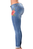 Rose Embroidered Whisker Detail Skinny Jeans