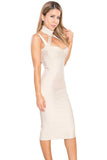 Apricot High Neck Hollow-out Bandage Dress