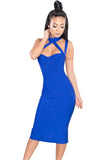 Royal Blue High Neck Hollow-out Bandage Dress
