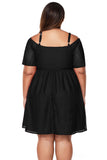 Black Textured Chiffon Cold Shoulder Plus Size Skater Dress