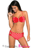 Red White Dots Bow Detail High Waist Bathing Suit