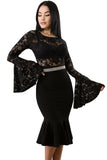 Black Lace Bell Mermaid Bodycon Party Dress