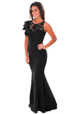 Black Ruffle Sleeve Crochet Top Maxi Evening Dress