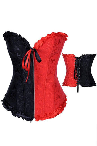 Black Red Zip Front Halloween Harley Quinn Corset