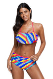 Rainbow Striped Ruffle Trim 2pcs Bikini Swimsuit