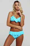 Blue Chic Ruffle Detail 2pcs Halter Bikini Swimsuit