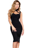 Black High Neck Hollow-out Bandage Dress