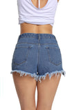 Light Blue Denim Frayed Destroyed Shorts