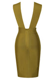 Cut Out Detail Olive Green Bandage Dress