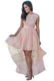 Pink Sweetheart Cutout Back Lace Hi-low Dress