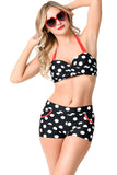 Black White Polka Dot High Waist Halter Bikini Swimsuit
