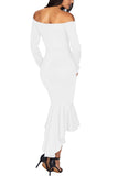 White Off Shoulder Long Sleeve Mermaid Dress