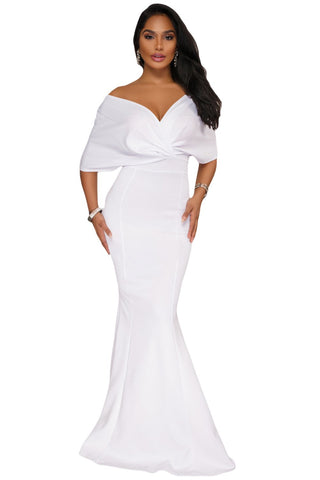 White Off The Shoulder Mermaid Maxi Dress