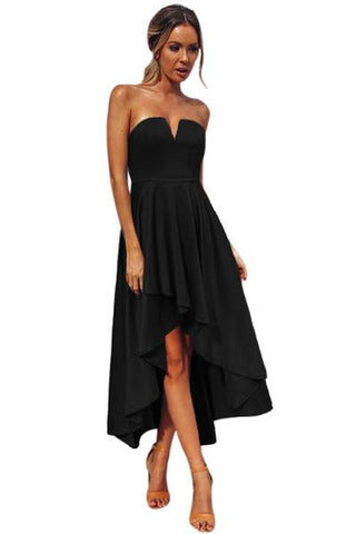 Black V Cut Strapless Party Cocktail Dress