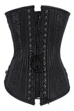 Stud and Faux Leather Trim Zip Front Black Brocade Corset