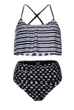 Glowing Top and Striped Bottom High Waist Swimwear